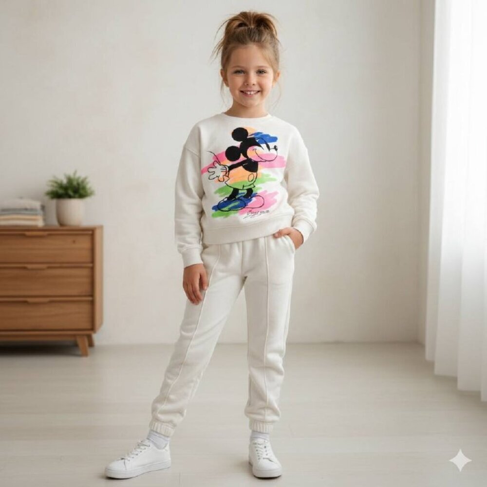 ZARA Disney Collection Girls Tracksuit in Off White - Size 10